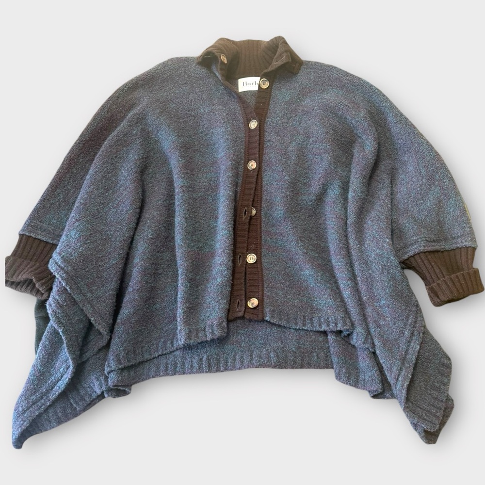 Harley of Scotland Blue and Brown Women's Poncho Sweater